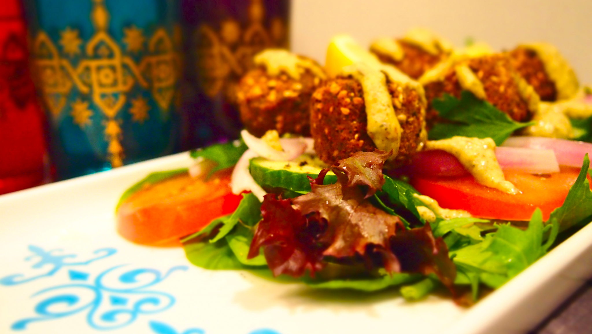 Warm Falafel Salad With Hummus, Dukkah & Lemon Dressing